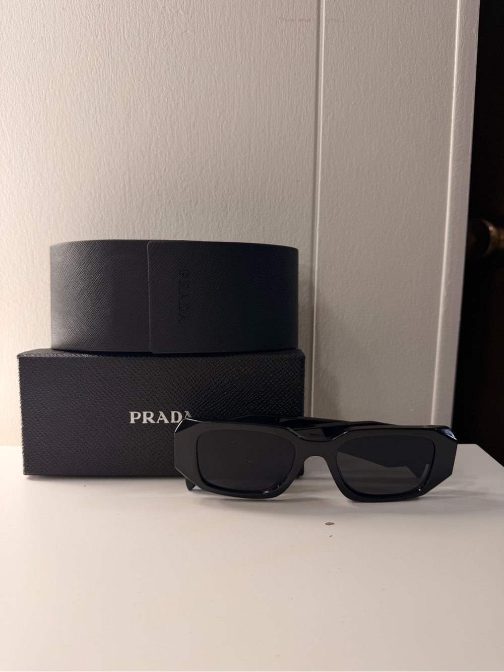 Prada Gloss Black Rectangular Sunglasses